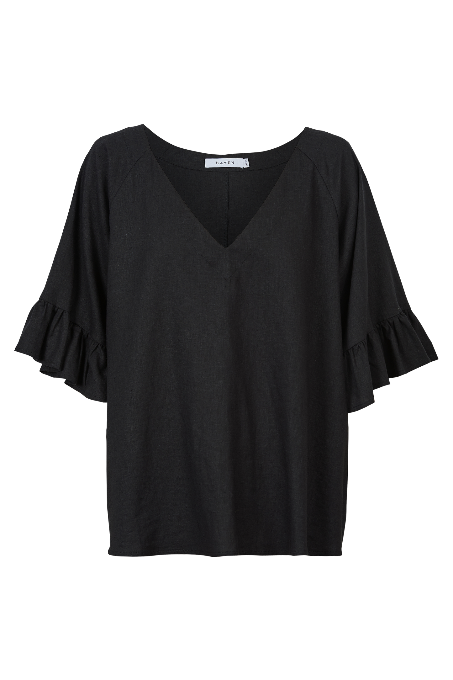 Nevis Relaxed Top, black, melon, canvas, salt, one size, v-neck, frilled sleeve, linen blend, summer, winter, stylish, eb&ive, isle of mine, haven, jogger, denim, smart casual, comfortable, on trend, inclusive sizing, Australian designers, fashion, options, eco friendly options, sustainable clothing, sourced locally, lady start up, small business, support small business, knits, sale, ethically manufactured