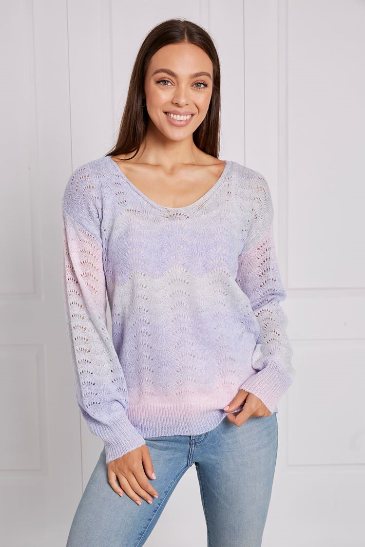 Caroline Morgan, light weight knit, Autumn 2022, Winter 2022, knits, rainbow knit, wardrobe staple, top pick, bell sleeve, fancy stitch, smart casual, versatile, Unicorn Knit, support small business, online, must have piece