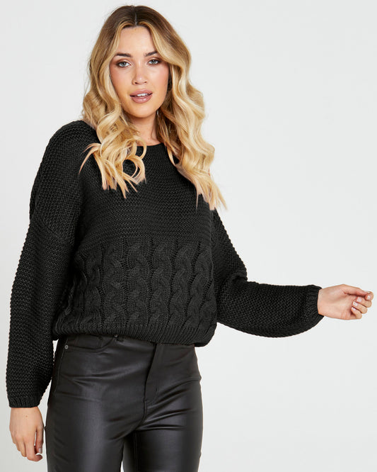 Erin Cable Knit - Charcoal