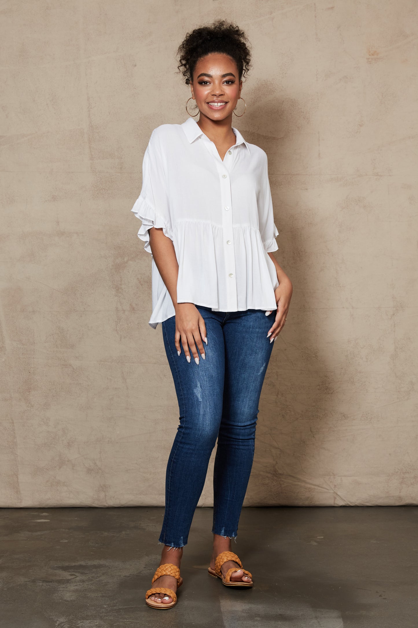 Alma Button Top - Salt