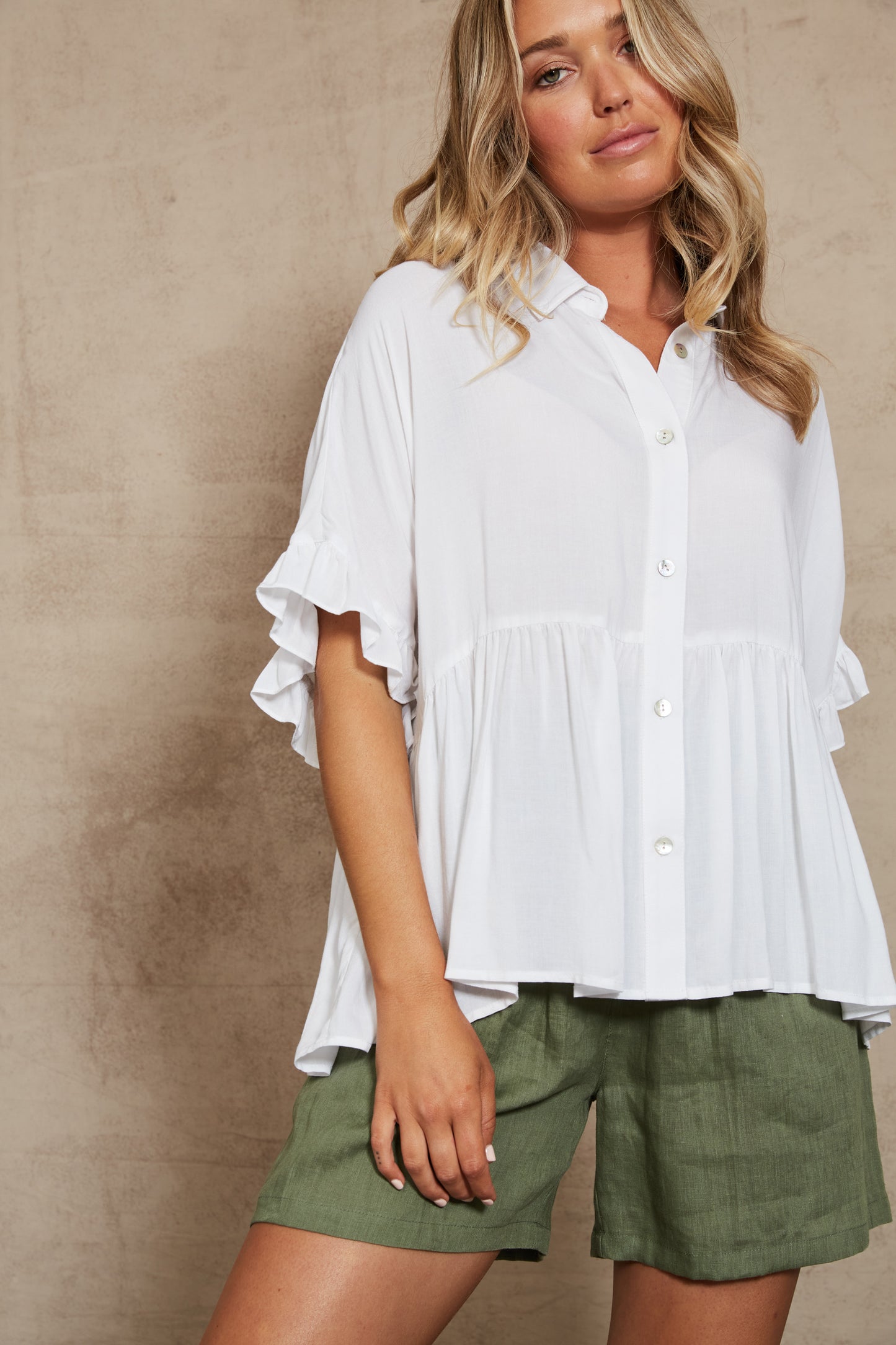 Alma Button Top - Salt