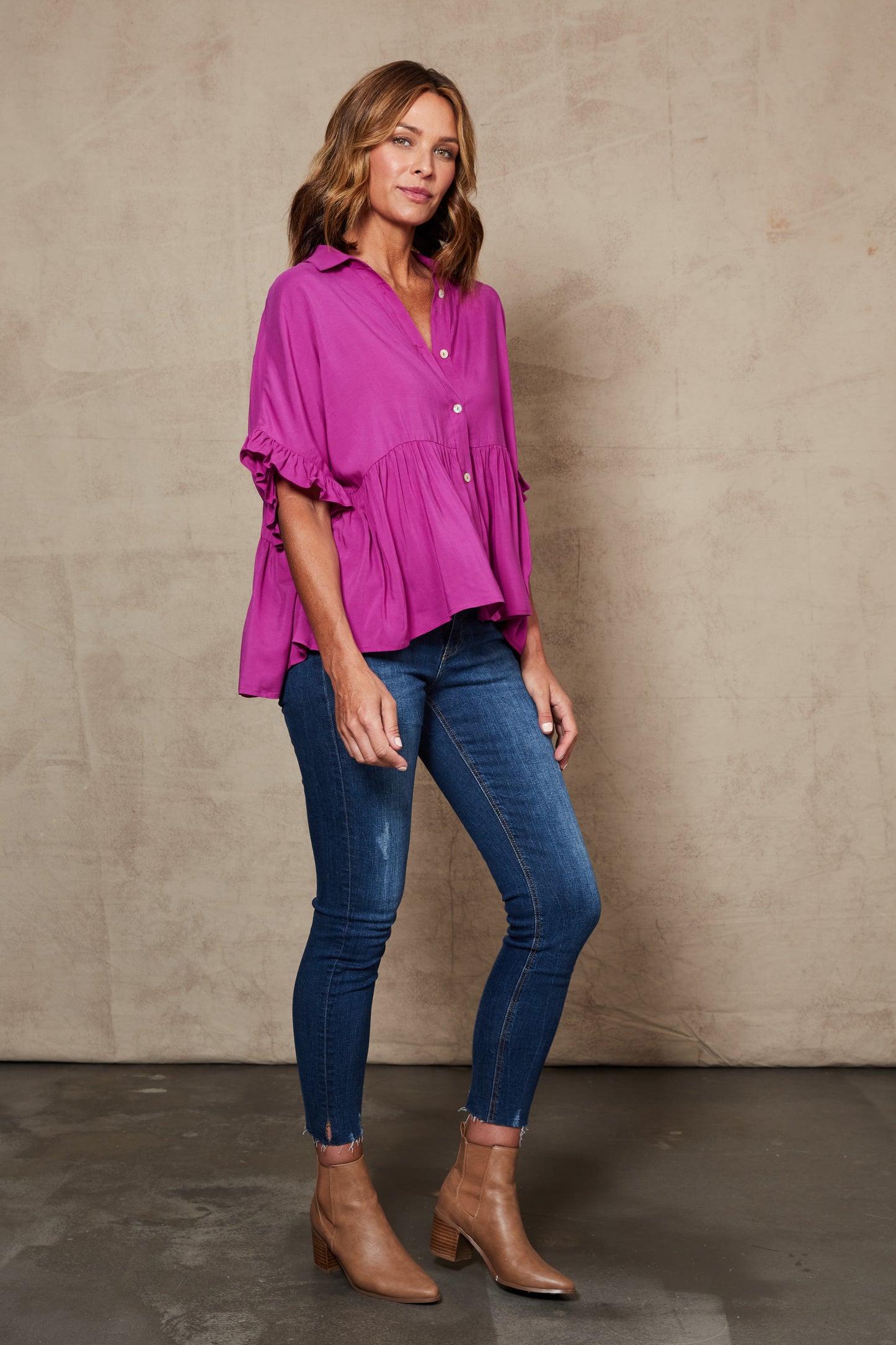 Alma Button Top - Orchid