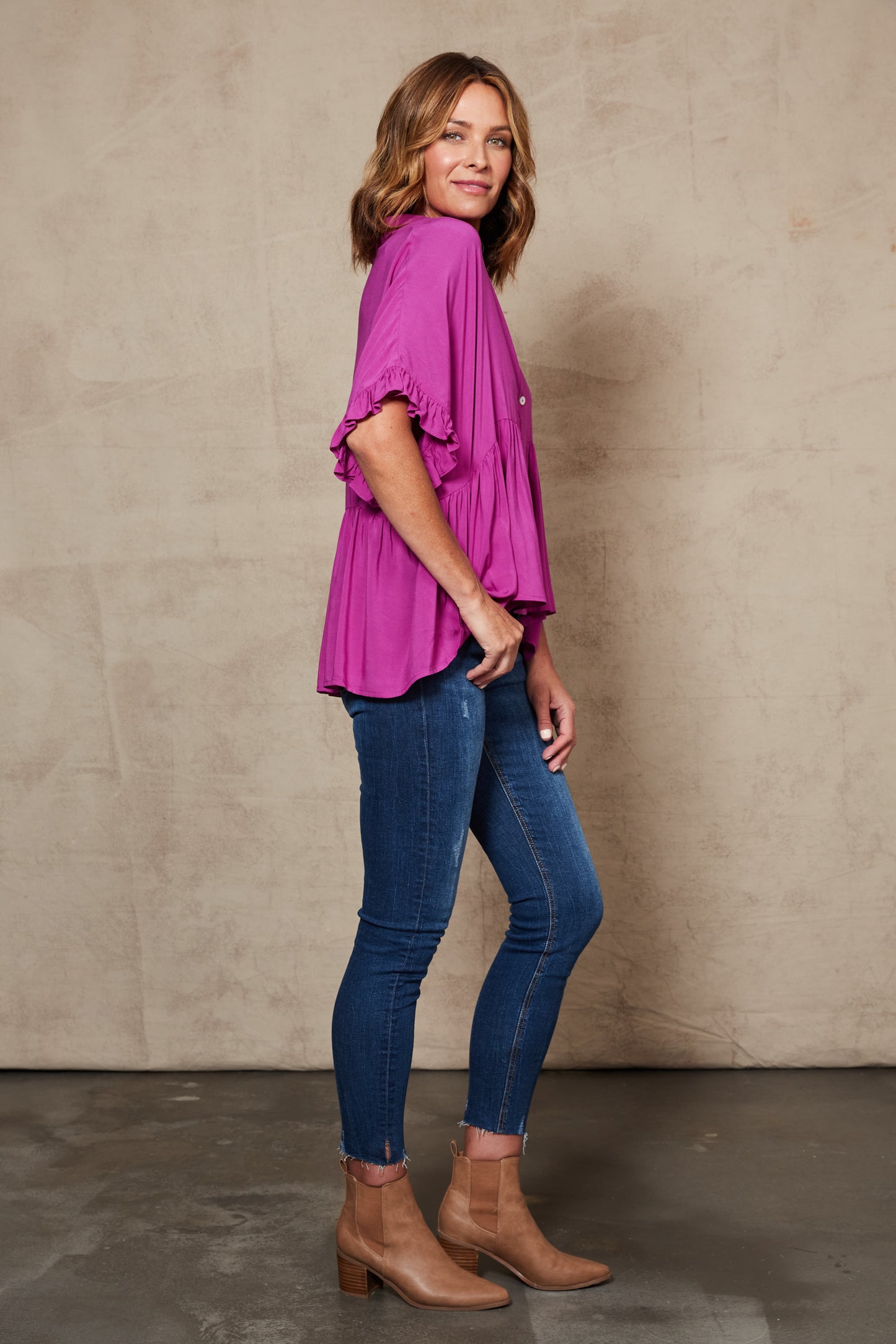 Alma Button Top - Orchid