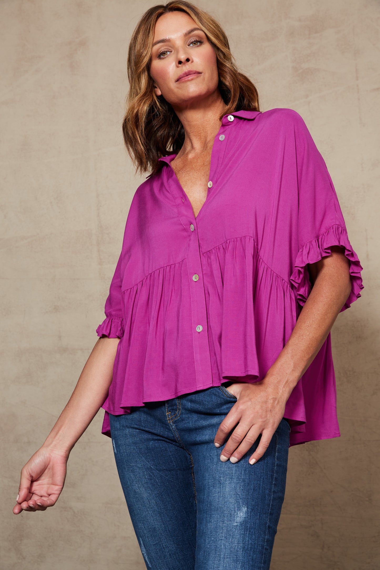 Alma Button Top - Orchid