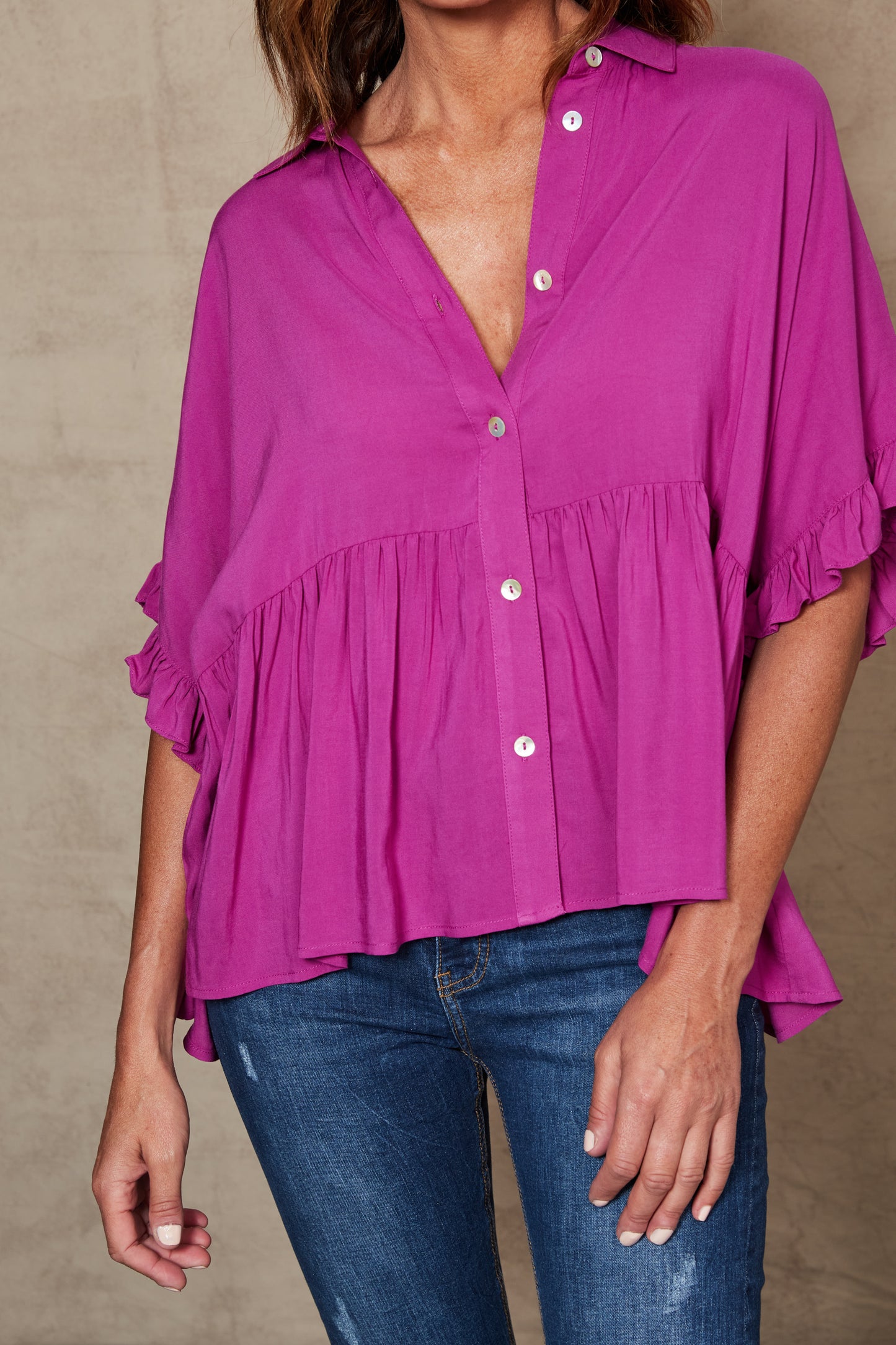 Alma Button Top - Orchid