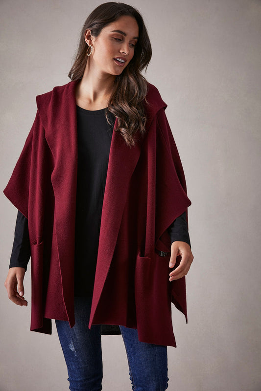 Gunyah Cape, eb&ive, marle, dijon, mulberry, truffle, winter 2022, autumn 2022, warm small business, online, hood, seam detail, button closure, 2 functional pockets