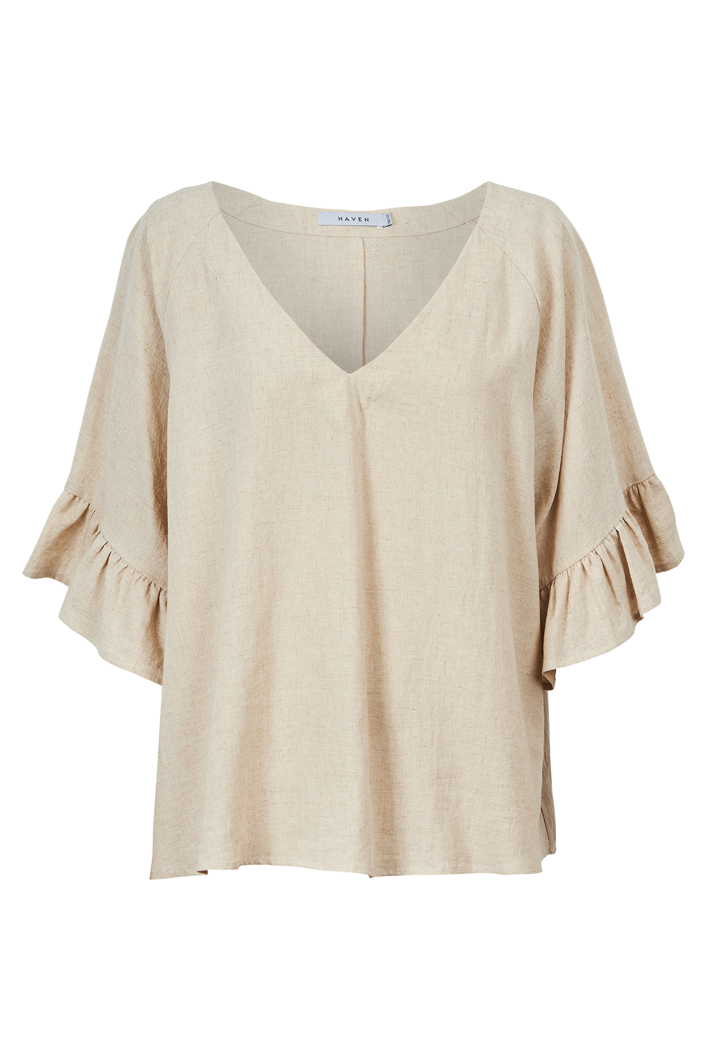 Nevis Relaxed Top, black, melon, canvas, salt, one size, v-neck, frilled sleeve, linen blend, summer, winter, stylish, eb&ive, isle of mine, haven, jogger, denim, smart casual, comfortable, on trend, inclusive sizing, Australian designers, fashion, options, eco friendly options, sustainable clothing, sourced locally, lady start up, small business, support small business, knits, sale, ethically manufactured