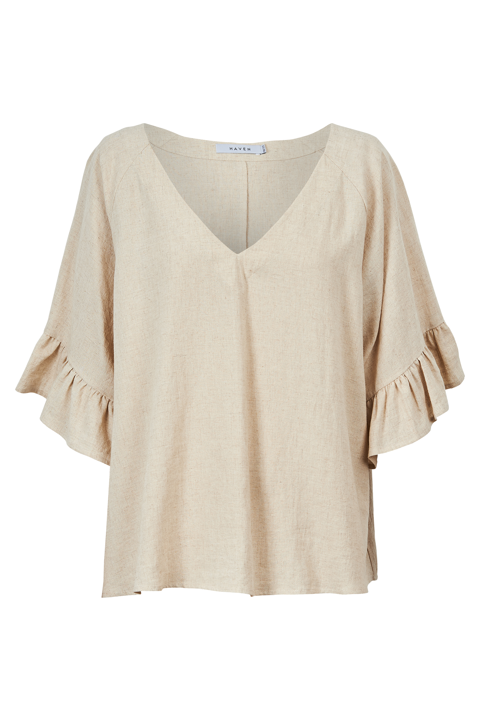 Nevis Relaxed Top, black, melon, canvas, salt, one size, v-neck, frilled sleeve, linen blend, summer, winter, stylish, eb&ive, isle of mine, haven, jogger, denim, smart casual, comfortable, on trend, inclusive sizing, Australian designers, fashion, options, eco friendly options, sustainable clothing, sourced locally, lady start up, small business, support small business, knits, sale, ethically manufactured