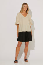 Load image into Gallery viewer, Nevis Relaxed Top, black, melon, canvas, salt, one size, v-neck, frilled sleeve, linen blend, summer, winter, stylish, eb&amp;ive, isle of mine, haven, jogger, denim, smart casual, comfortable, on trend, inclusive sizing, Australian designers, fashion, options, eco friendly options, sustainable clothing, sourced locally, lady start up, small business, support small business, knits, sale, ethically manufactured
