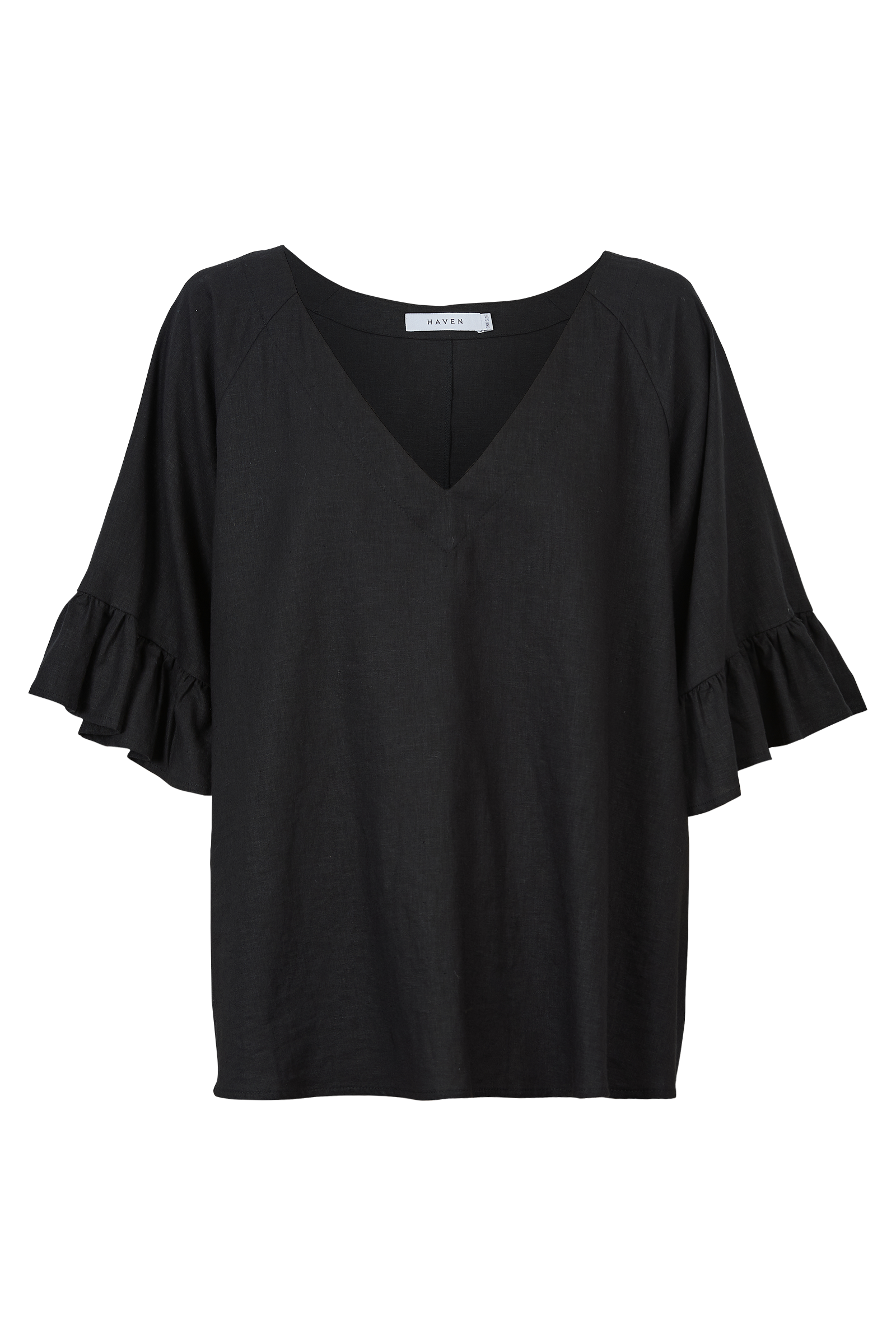 Nevis Relaxed Top, black, melon, canvas, salt, one size, v-neck, frilled sleeve, linen blend, summer, winter, stylish, eb&ive, isle of mine, haven, jogger, denim, smart casual, comfortable, on trend, inclusive sizing, Australian designers, fashion, options, eco friendly options, sustainable clothing, sourced locally, lady start up, small business, support small business, knits, sale, ethically manufactured