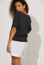 Load image into Gallery viewer, San Sebastian T-Shirt, knot tie front, amazon, salt, navy, summer, winter, stylish, eb&amp;ive, isle of mine, haven, jogger, denim, smart casual, comfortable, on trend, inclusive sizing, Australian designers, fashion, options, eco friendly options, sustainable clothing, sourced locally, lady start up, small business, support small business, knits, sale, ethically manufactured 
