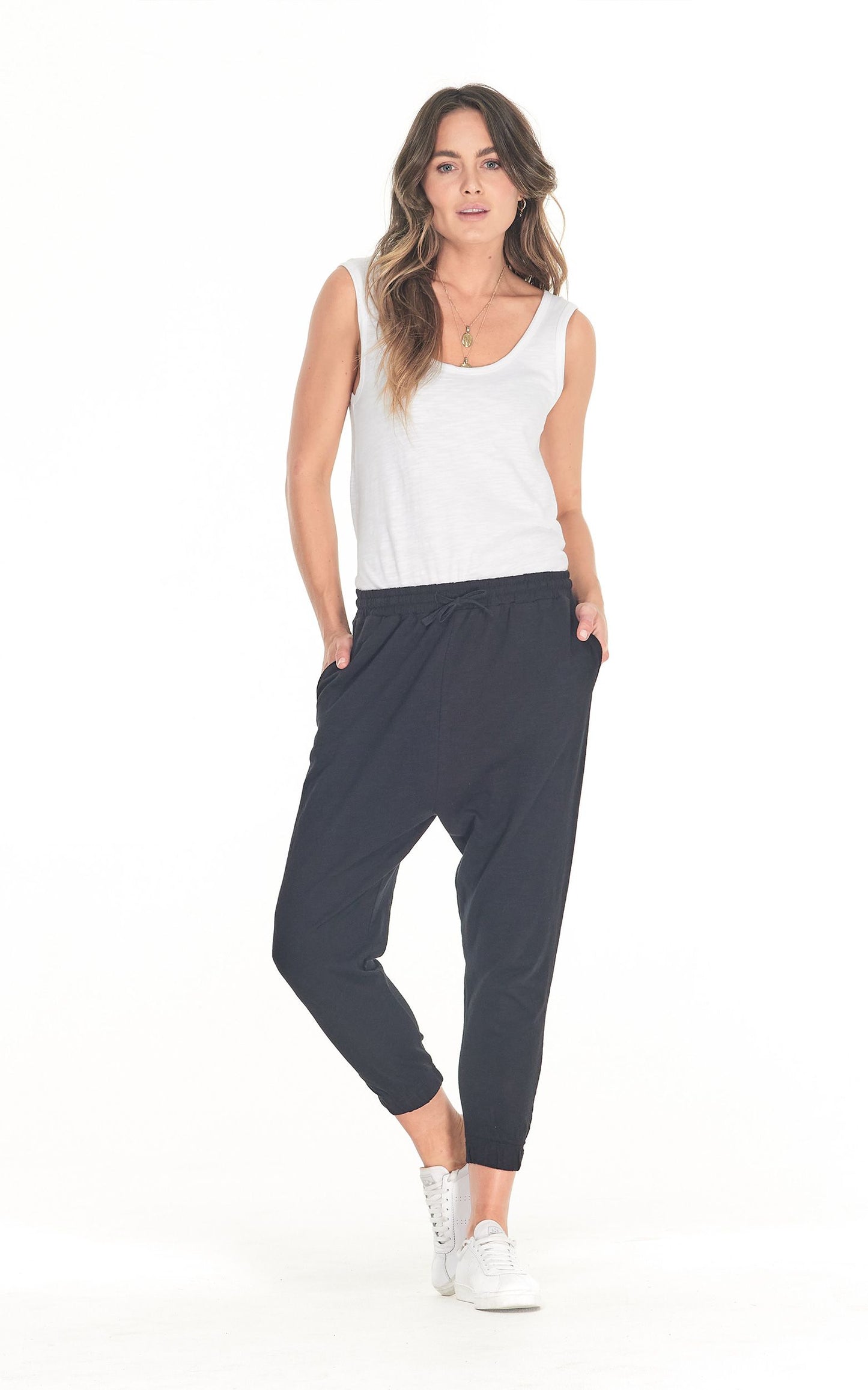 aybrey jogger, black, summer, winter, stylish, eb&ive, isle of mine, haven, jogger, denim, smart casual, comfortable, on trend, inclusive sizing, Australian designers, fashion, options, eco friendly options, sustainable clothing, sourced locally, lady start up, small business, support small business, knits, sale, worthier, label of love, Cle the label, Betty Basics, Sass Clothing, Fate & Becker, french terry cotton, ethically manufactured, lounge pants, elasticated waist, cuffed ankle