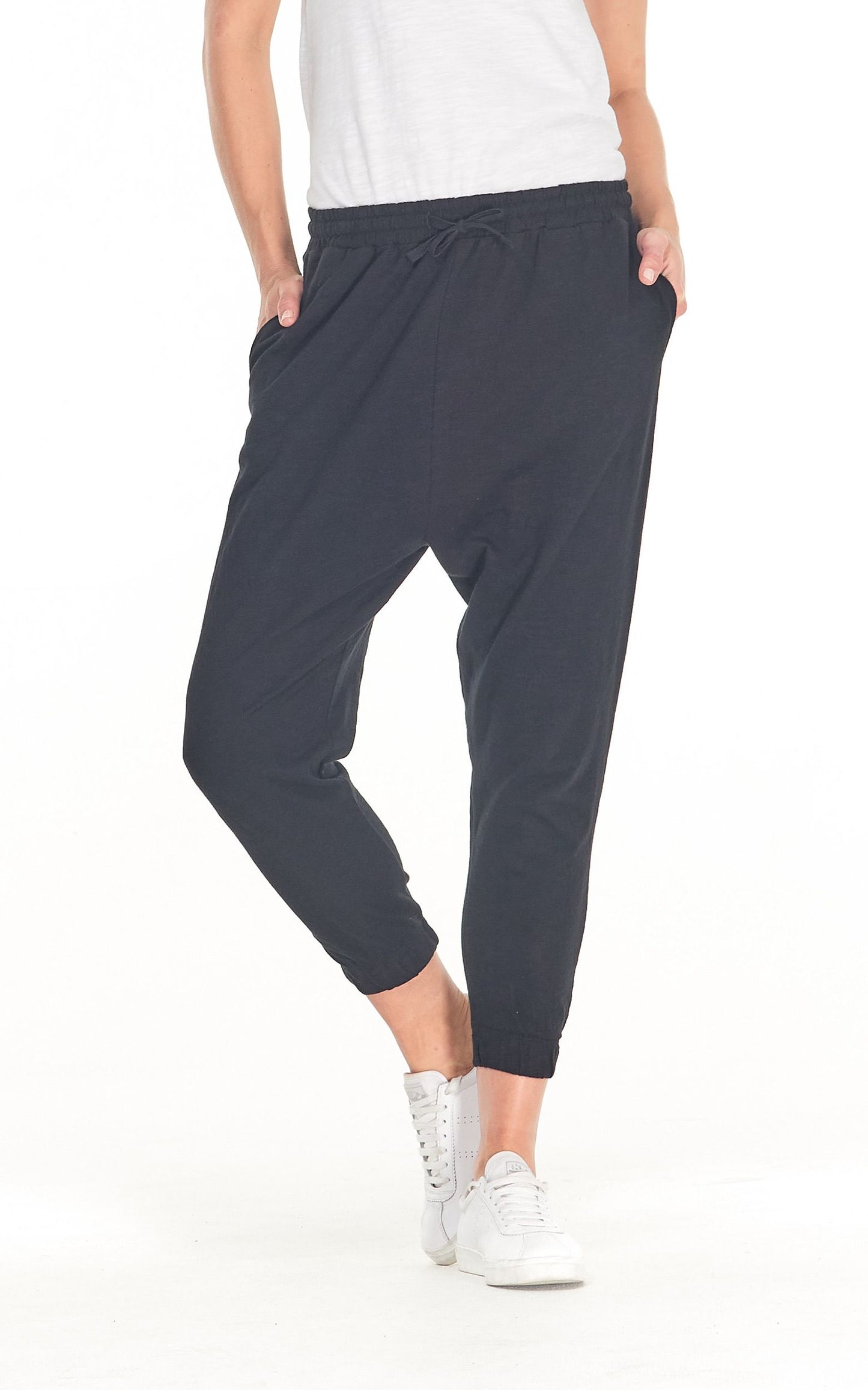 aybrey jogger, black, summer, winter, stylish, eb&ive, isle of mine, haven, jogger, denim, smart casual, comfortable, on trend, inclusive sizing, Australian designers, fashion, options, eco friendly options, sustainable clothing, sourced locally, lady start up, small business, support small business, knits, sale, worthier, label of love, Cle the label, Betty Basics, Sass Clothing, Fate & Becker, french terry cotton, ethically manufactured, lounge pants, elasticated waist, cuffed ankle