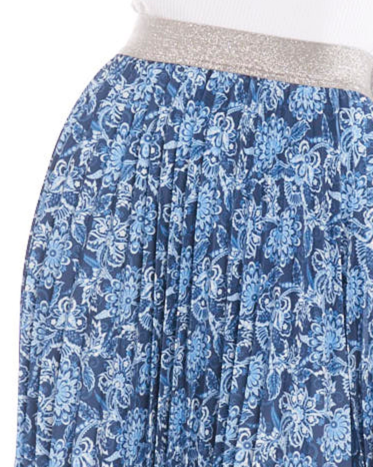 Tilli Skirt Indi Flower, relaxed pleat design, contrast elastic waistband, midi length, autumn 2022, winter 2022, viscose blend, a-line, small business, online, sass clothing, betty basics