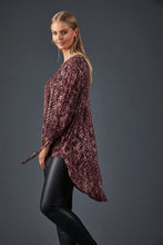 Load image into Gallery viewer, El Questro Ruched Top, Boa, Mud, Port, round neck, long scoop at back, ruched sleeve,  rayon spandex mix, leopard print, eb&amp;ive, winter 2022, autumn 2022, small business, online, one size
