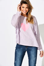 Load image into Gallery viewer, Sail Away Top, heart motif, Bamboo, Lilac, Lollipop, Malibu, linen/cotton blend, scoop hem, round neck, longer back, summer, winter, stylish, eb&amp;ive, isle of mine, haven, jogger, denim, smart casual, comfortable, on trend, inclusive sizing, Australian designers, fashion, options, eco friendly options, sustainable clothing, sourced locally, lady start up, small business, support small business, knits, sale, ethically manufactured 
