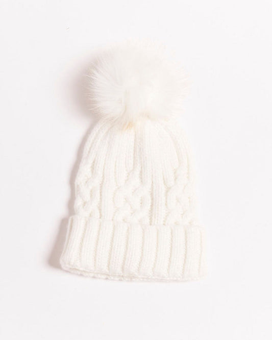 Beanie, soft, comfortable, comfort, winter wardrobe essential, pompom, cable knit, white beanie, Sass Clothing, goes with everything, support small business, online, top pick, must have, one size