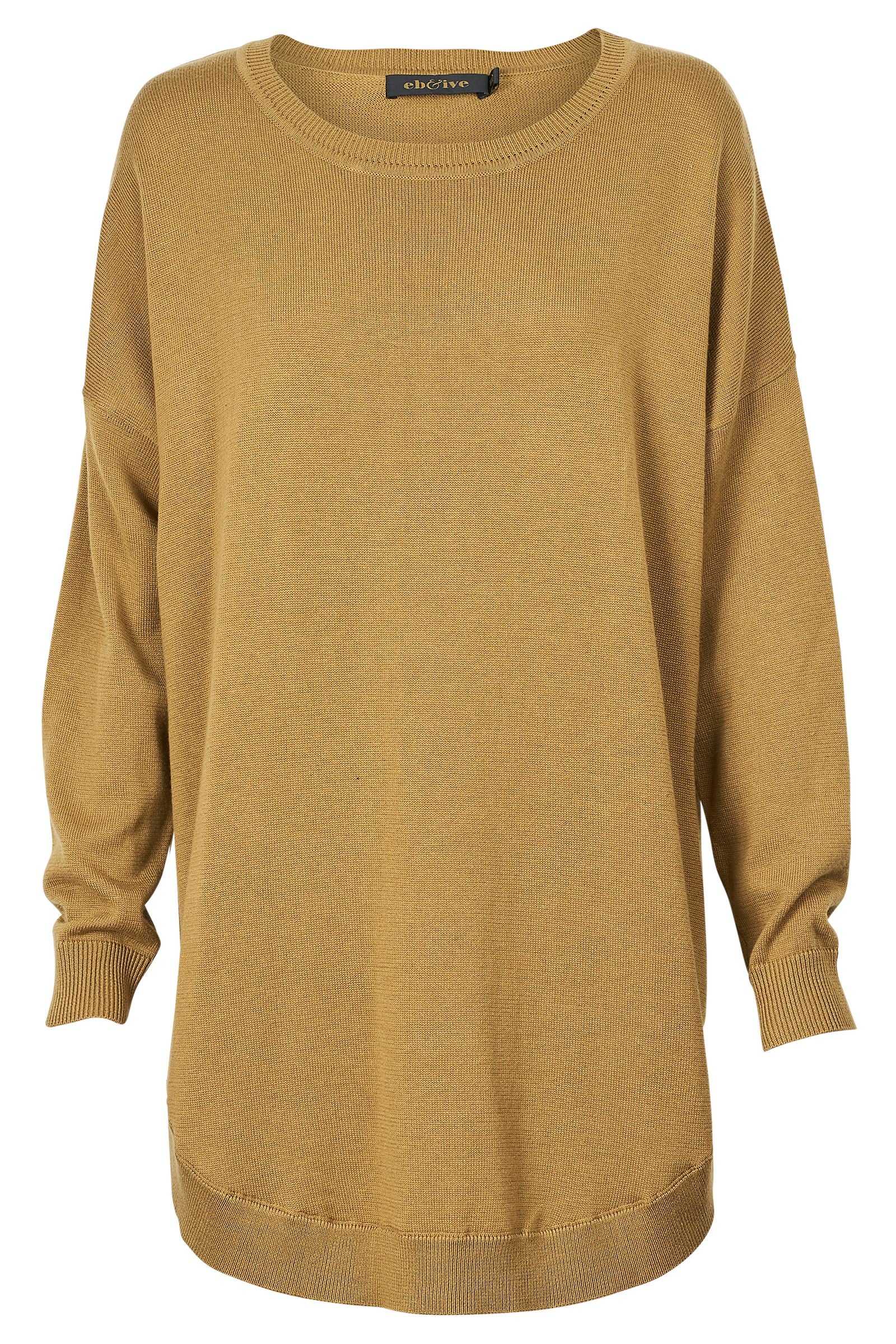 Acrylic cotton blend, round neck, drop shoulder, scoop front and back, side split, eb&ive, winter 2022, autumn, winter, warm, knits, dijon
