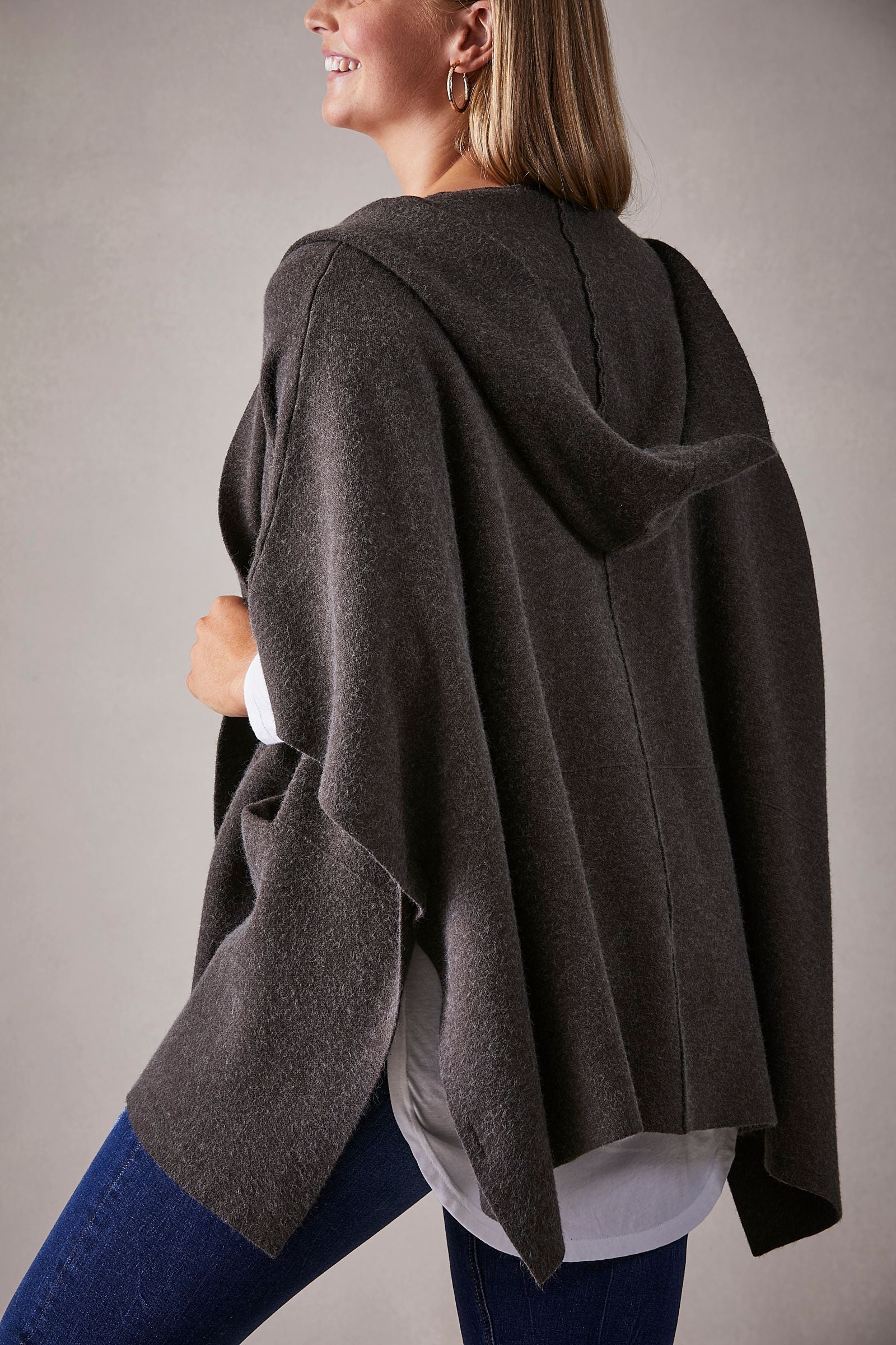 Gunyah Cape, eb&ive, marle, dijon, mulberry, truffle, winter 2022, autumn 2022, warm small business, online, hood, seam detail, button closure, 2 functional pockets